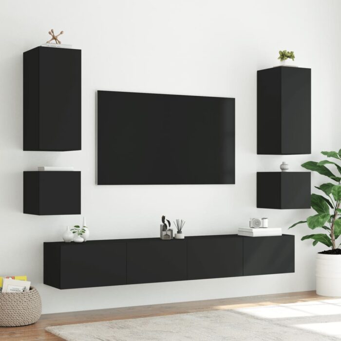 Meuble TV mural avec lumières LED noir 40,5x35x40 cm – Image 4
