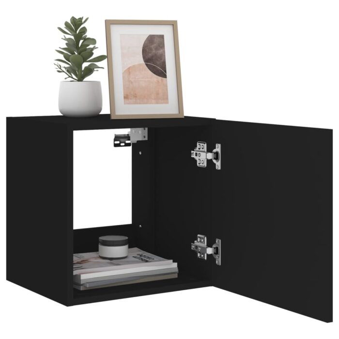 Meuble TV mural avec lumières LED noir 40,5x35x40 cm – Image 5