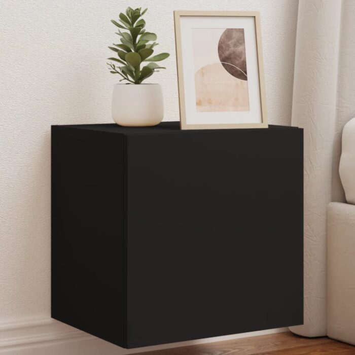 Meuble TV mural avec lumières LED noir 40,5x35x40 cm – Image 1