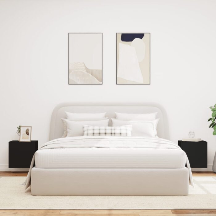 Meubles TV muraux avec lumières LED 2 pcs noir 40,5x35x40 cm – Image 2