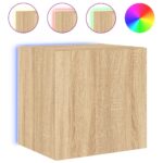 Meubles TV muraux lumières LED 2 pcs chêne sonoma 40,5x35x40 cm – Image 4