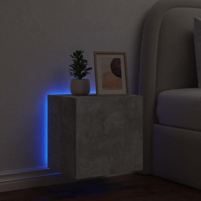 Meuble TV mural avec lumières LED gris béton 40,5x35x40 cm – Image 2