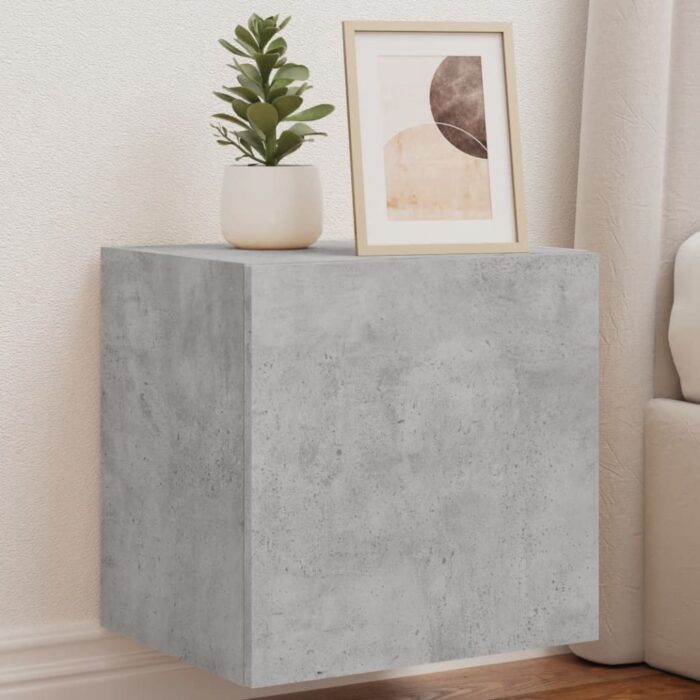 Meuble TV mural avec lumières LED gris béton 40,5x35x40 cm – Image 1