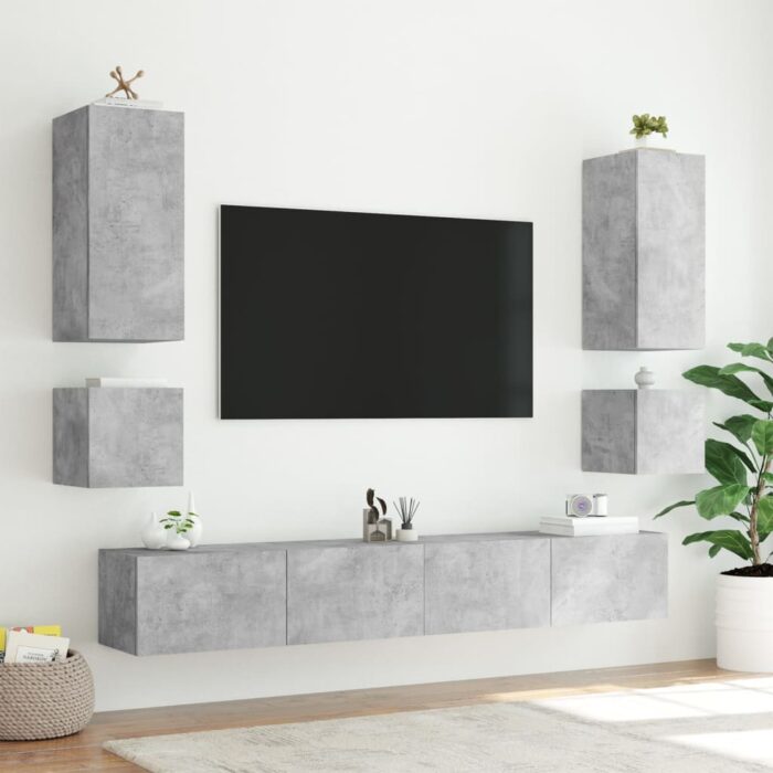 Meubles TV muraux et lumières LED 2pcs gris béton 40,5x35x40 cm – Image 3