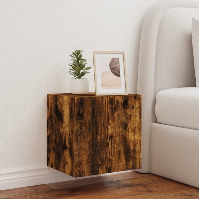 Meuble TV mural avec lumières LED chêne fumé 40,5x35x40 cm – Image 3