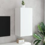 Meuble TV mural avec lumières LED blanc 40,5x35x80 cm – Image 2