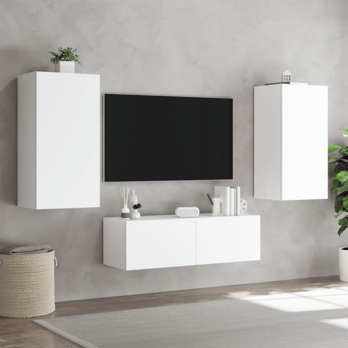 Meuble TV mural avec lumières LED blanc 40,5x35x80 cm – Image 3