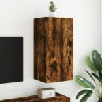 Meuble TV mural avec lumières LED chêne fumé 40,5x35x80 cm – Image 2