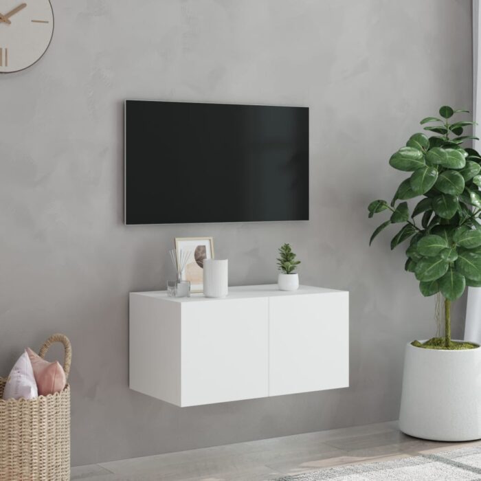 Meuble TV mural avec lumières LED blanc 60x35x31 cm – Image 2