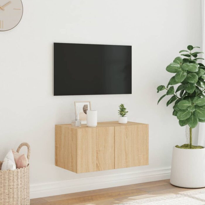 Meuble TV mural avec lumières LED chêne sonoma 60x35x31 cm – Image 2