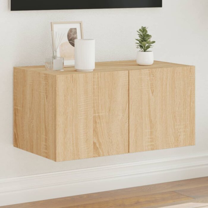 Meuble TV mural avec lumières LED chêne sonoma 60x35x31 cm – Image 1