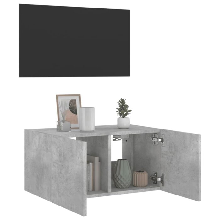 Meuble TV mural avec lumières LED gris béton 60x35x31 cm – Image 4