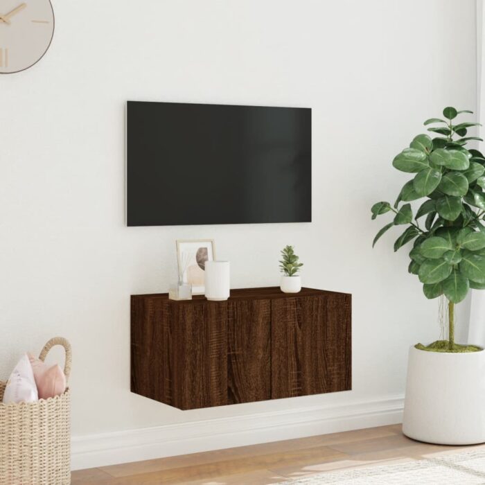 Meuble TV mural avec lumières LED chêne marron 60x35x31 cm – Image 2