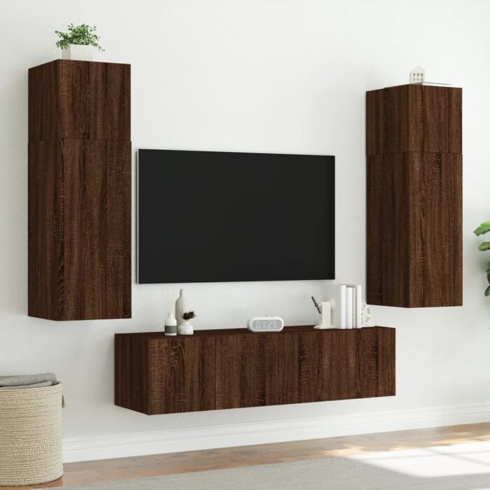 Meuble TV mural avec lumières LED chêne marron 60x35x31 cm – Image 3
