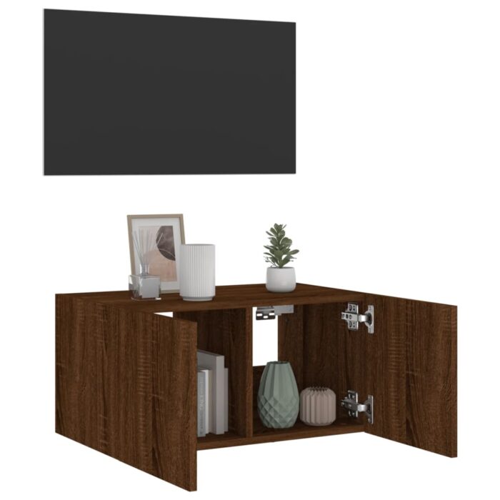 Meuble TV mural avec lumières LED chêne marron 60x35x31 cm – Image 4