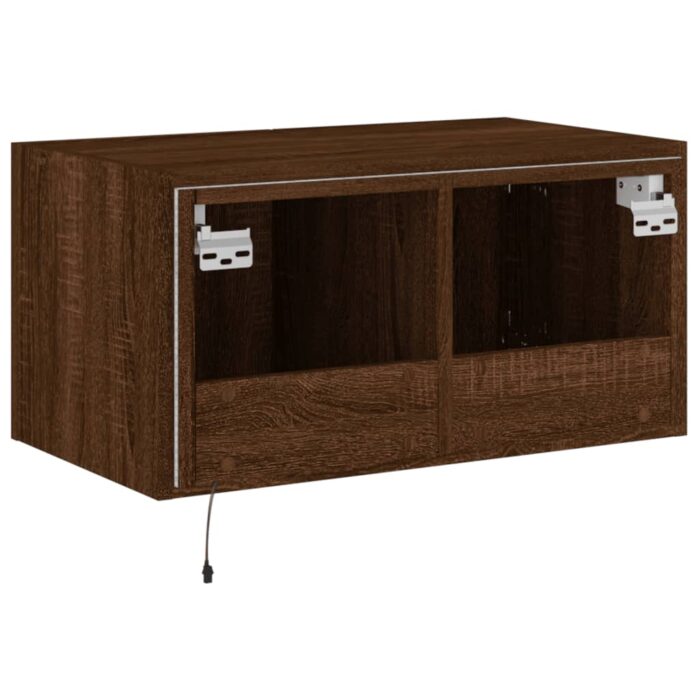 Meuble TV mural avec lumières LED chêne marron 60x35x31 cm – Image 9