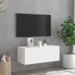 Meuble TV mural avec lumières LED blanc 80x35x31 cm – Image 2