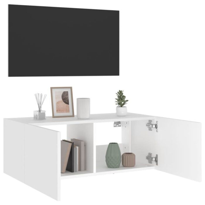Meuble TV mural avec lumières LED blanc 80x35x31 cm – Image 4