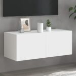 Meuble TV mural avec lumières LED blanc 80x35x31 cm