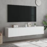Meubles TV muraux avec lumières LED 2 pcs blanc 80x35x31 cm – Image 2