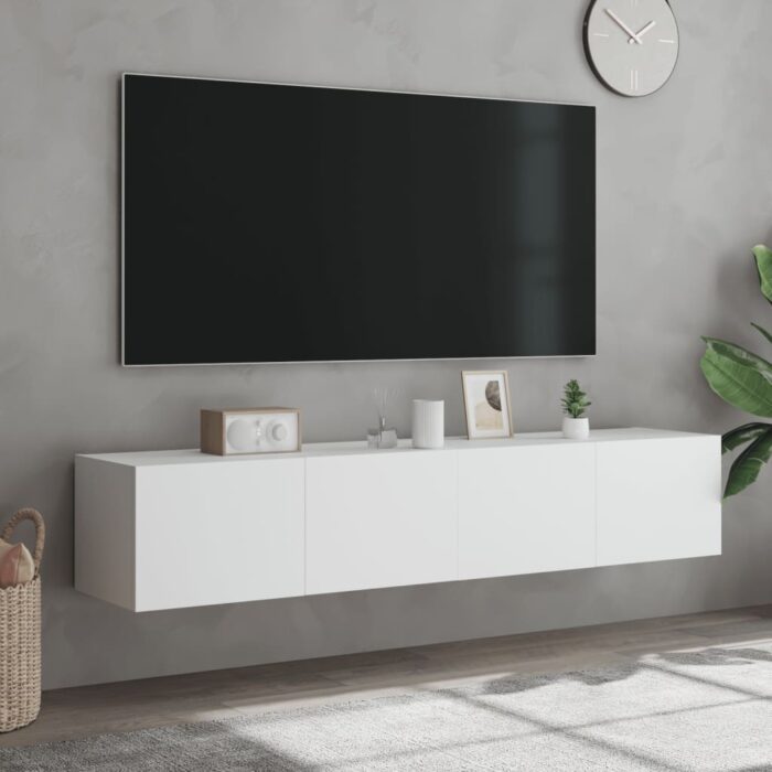 Meubles TV muraux avec lumières LED 2 pcs blanc 80x35x31 cm – Image 2