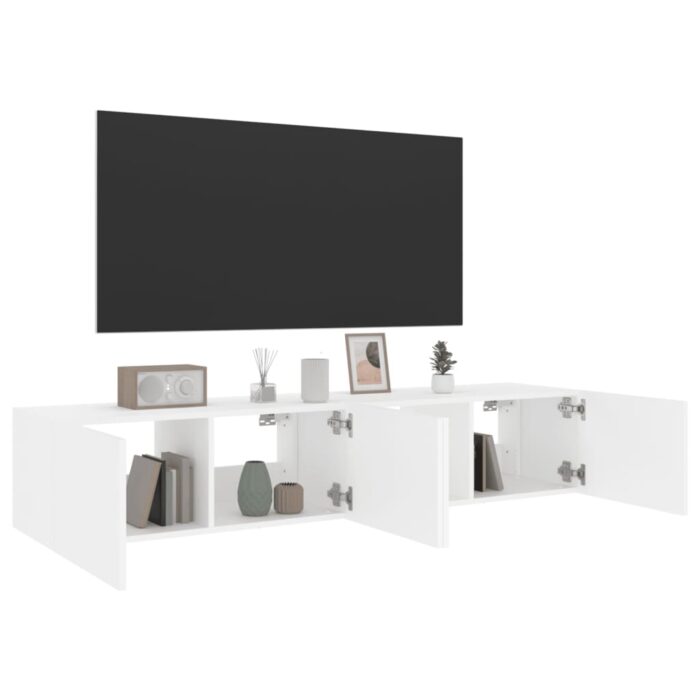 Meubles TV muraux avec lumières LED 2 pcs blanc 80x35x31 cm – Image 4