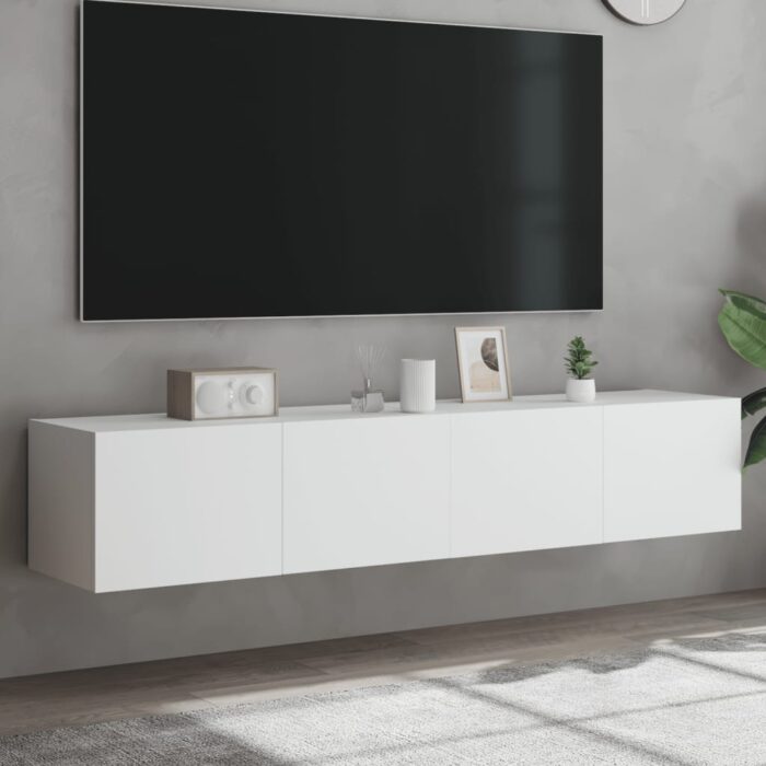 Meubles TV muraux avec lumières LED 2 pcs blanc 80x35x31 cm – Image 1