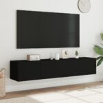 Meubles TV muraux avec lumières LED 2 pcs noir 80x35x31 cm – Image 2