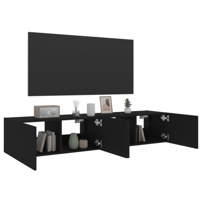 Meubles TV muraux avec lumières LED 2 pcs noir 80x35x31 cm – Image 4