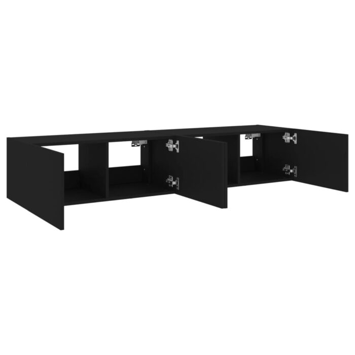 Meubles TV muraux avec lumières LED 2 pcs noir 80x35x31 cm – Image 6