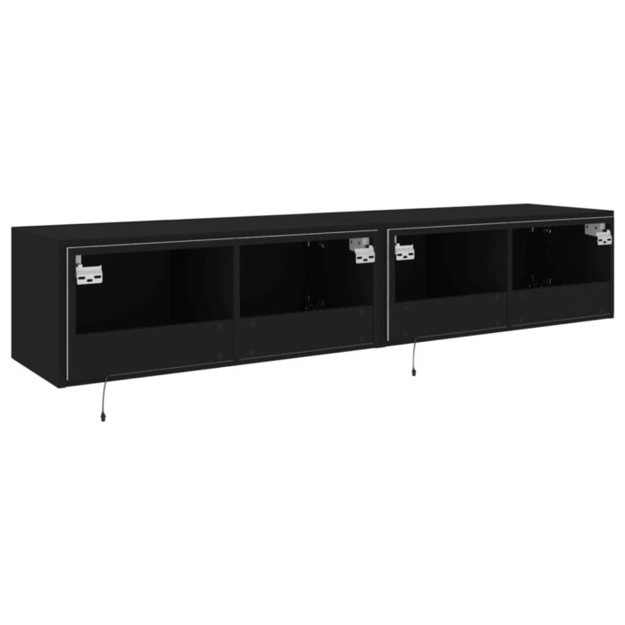 Meubles TV muraux avec lumières LED 2 pcs noir 80x35x31 cm – Image 9