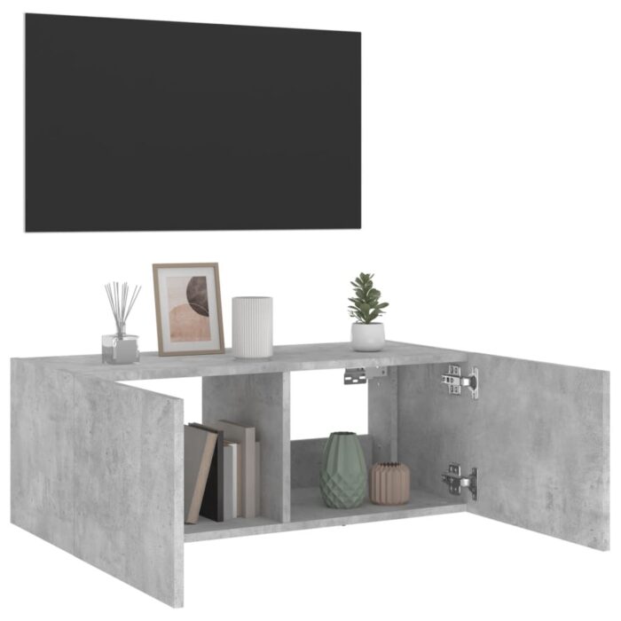 Meuble TV mural avec lumières LED gris béton 80x35x31 cm – Image 4