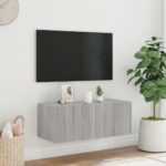 Meuble TV mural avec lumières LED sonoma gris 80x35x31 cm – Image 2