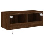 Meuble TV mural avec lumières LED chêne marron 80x35x31 cm – Image 9