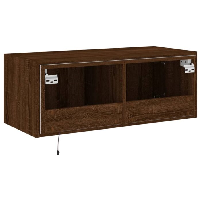 Meuble TV mural avec lumières LED chêne marron 80x35x31 cm – Image 9
