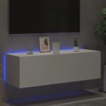 Meuble TV mural avec lumières LED blanc 100x35x31 cm – Image 2