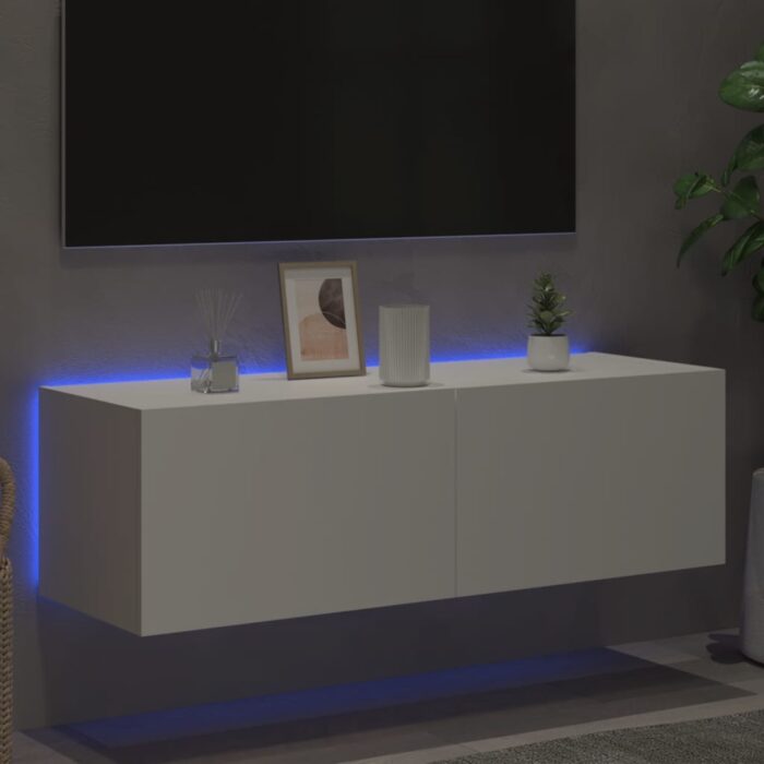 Meuble TV mural avec lumières LED blanc 100x35x31 cm – Image 2