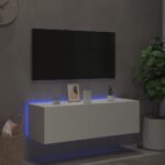 Meuble TV mural avec lumières LED blanc 100x35x31 cm – Image 3