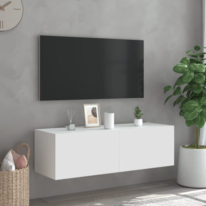 Meuble TV mural avec lumières LED blanc 100x35x31 cm – Image 4