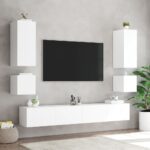 Meuble TV mural avec lumières LED blanc 100x35x31 cm – Image 5