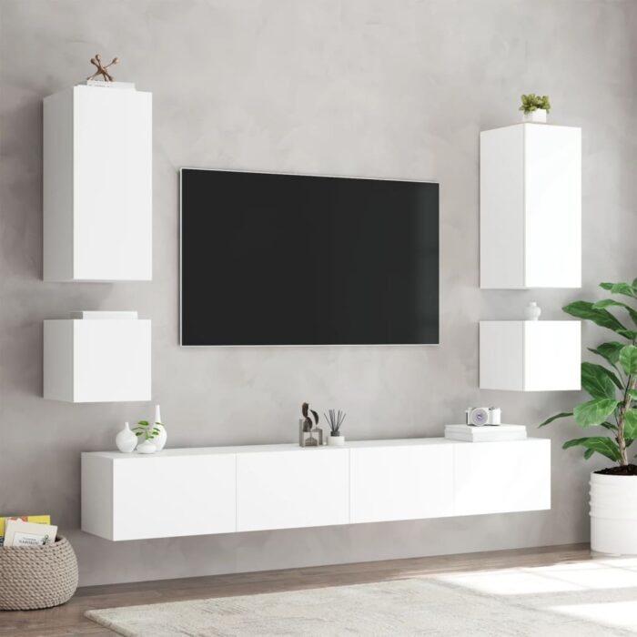 Meuble TV mural avec lumières LED blanc 100x35x31 cm – Image 5
