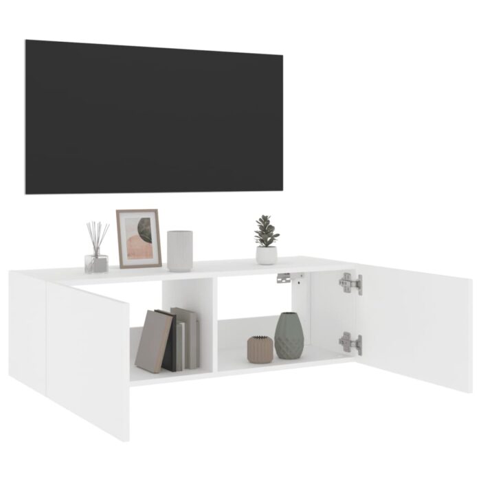Meuble TV mural avec lumières LED blanc 100x35x31 cm – Image 6