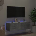 Meuble TV mural avec lumières LED gris béton 100x35x31 cm – Image 3