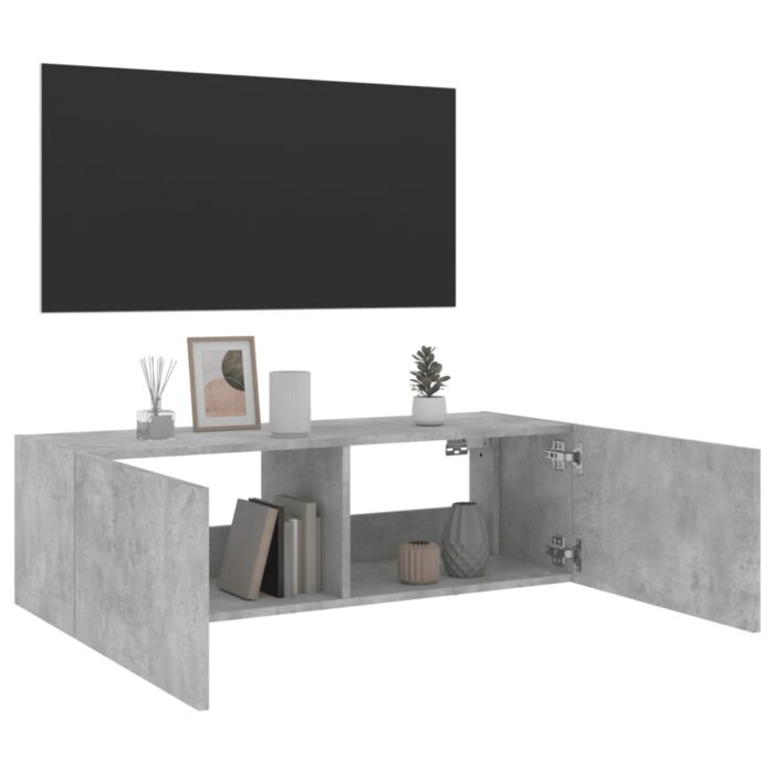 Meuble TV mural avec lumières LED gris béton 100x35x31 cm – Image 6