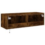 Meuble TV mural avec lumières LED chêne fumé 100x35x31 cm – Image 10