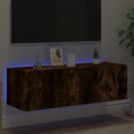 Meuble TV mural avec lumières LED chêne fumé 100x35x31 cm – Image 2