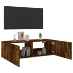 Meuble TV mural avec lumières LED chêne fumé 100x35x31 cm – Image 6