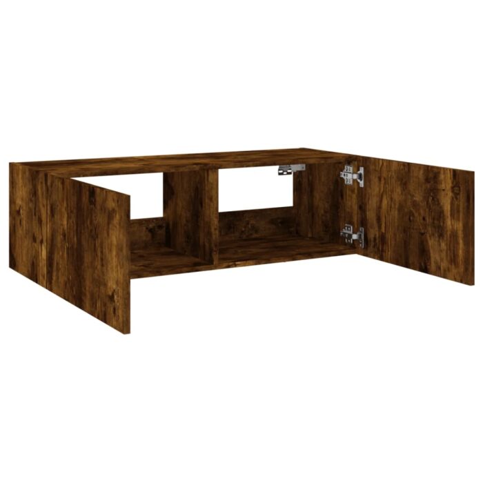 Meuble TV mural avec lumières LED chêne fumé 100x35x31 cm – Image 7