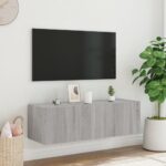 Meuble TV mural avec lumières LED sonoma gris 100x35x31 cm – Image 4