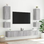 Meuble TV mural avec lumières LED sonoma gris 100x35x31 cm – Image 5